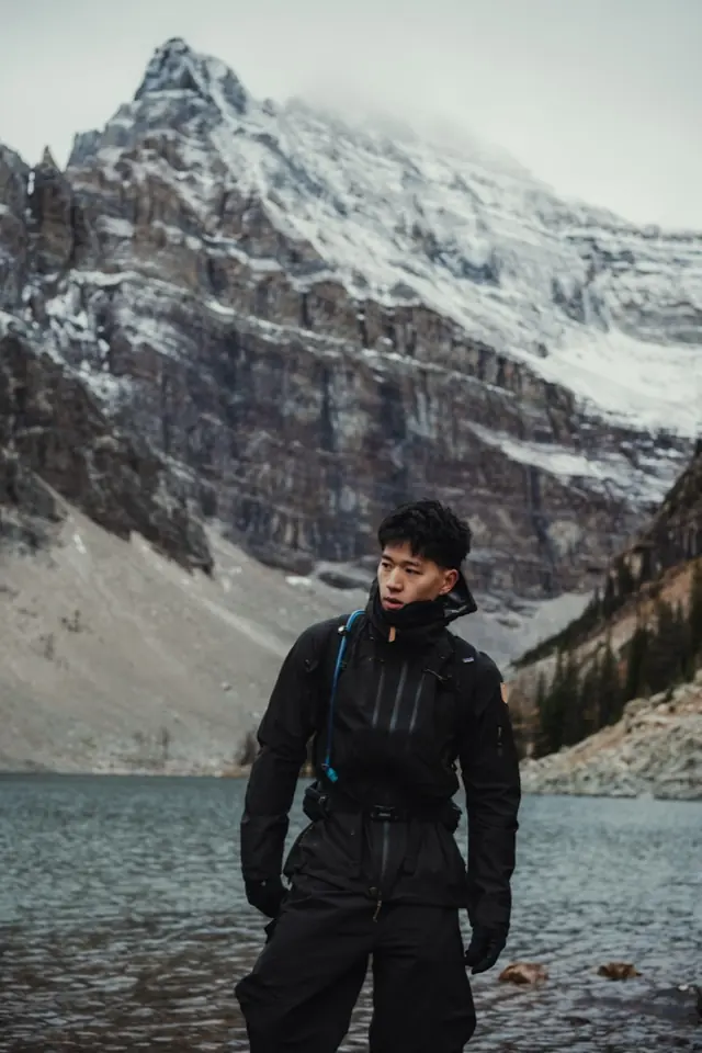 A hiker at the lake